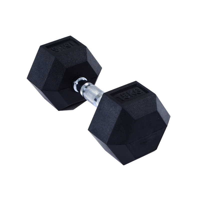 HOMCOM Rubber Dumbbell Weights Body Power Hex Home Gym Exercise Workout Fitness Training Lifting (15kg) Sold As Single