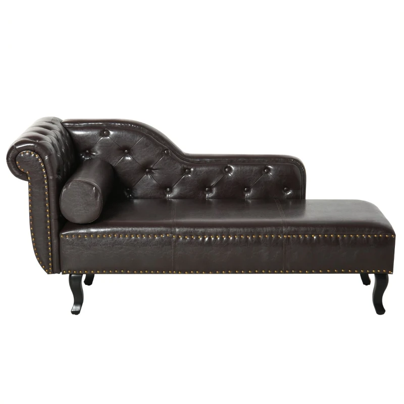 HOMCOM Deluxe Vintage Style Faux Leather Chaise Longue - Dark Brown