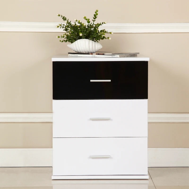 HOMCOM 140Wx38Dx31H cm Bedside Table, 3 Drawers-White/Black