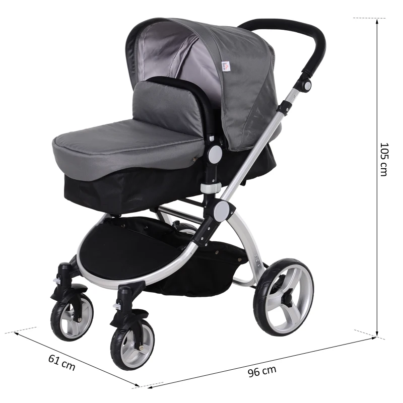 HOMCOM 3-in-1 Travel System Lightweight Versatile Stroller Easy Infant Car Seat Transfer Storage Basket Travel Stroller Grey