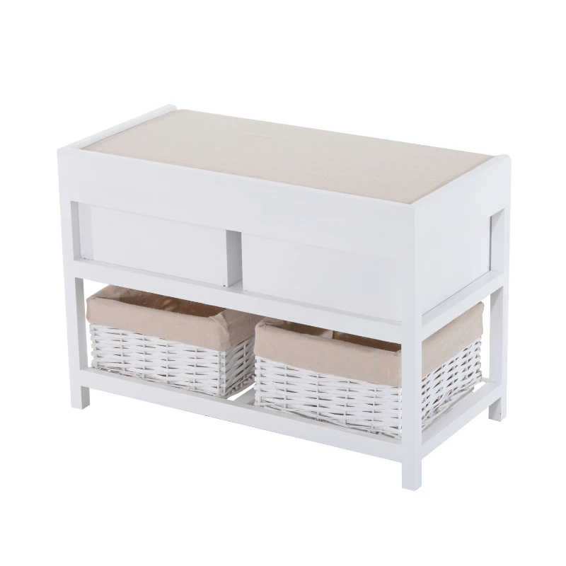 HOMCOM 2 Drawer Baskets Storage Unit Bench-White
