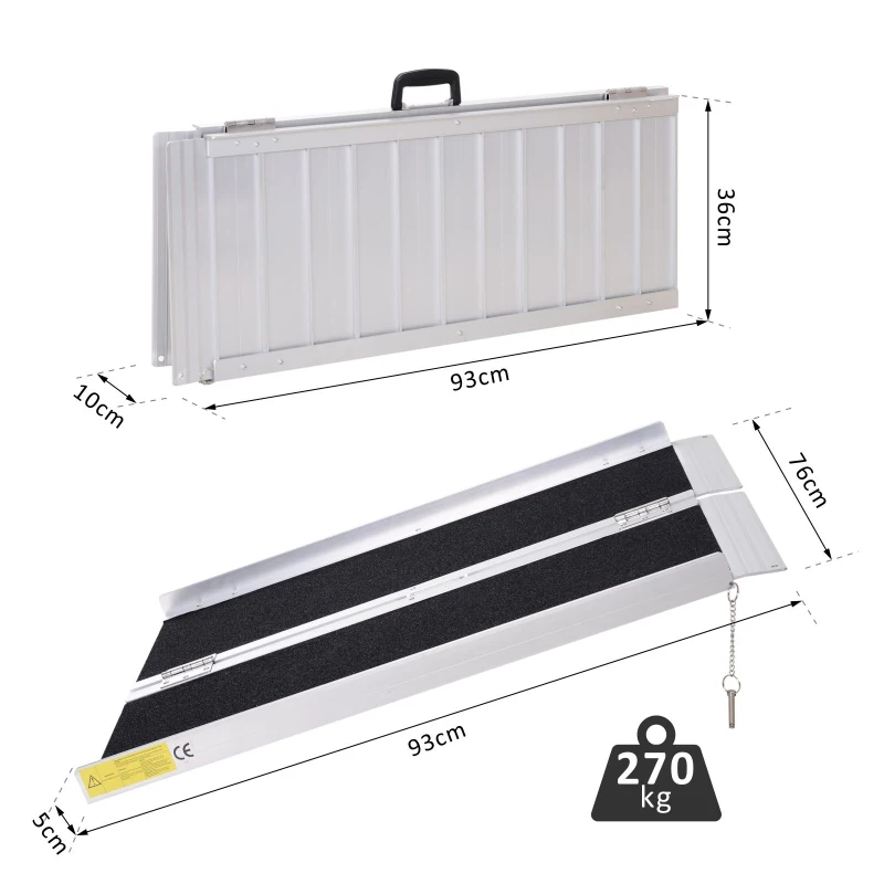 HOMCOM Aluminium Folding Wheelchair Ramp w/ Handle Black