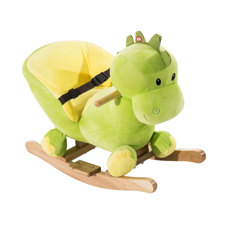 HOMCOM Childrens Plush Ride on Rocking Toy Dinosaur-Green/Yellow