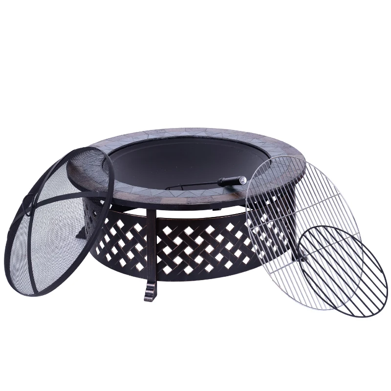Outsunny Round Outdoor Garden Metal Fire Pit-Black