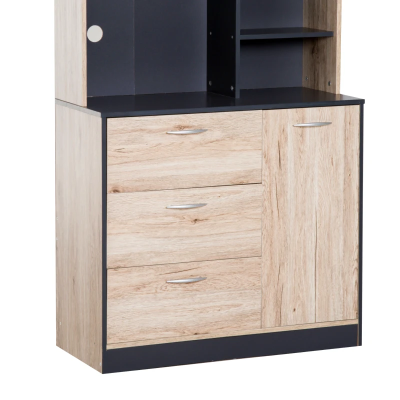 HOMCOM Freestanding Kitchen Pantry Cabinet, 90Lx39Wx169H cm-Black and Oak Colour