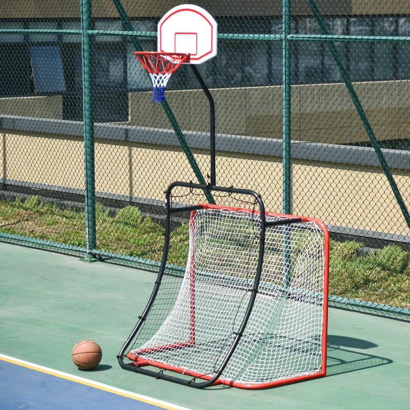 HOMCOM 3-In-1 Football Goal Net, Basketball Hoop, Rebounder Target Netting Teens Adult Practice Play Sports Fun