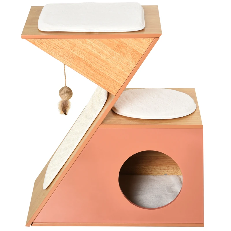 PawHut Cats Z-Shaped MDF House w/ Scratching Strip Orange