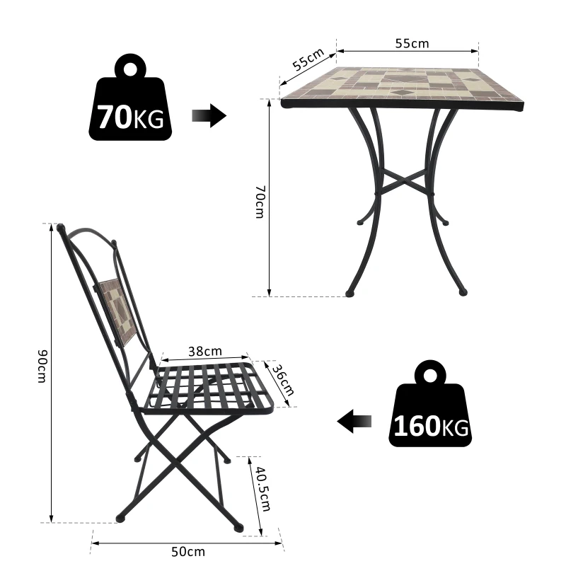 Outsunny 3 Pcs Metal and Mosaic Bistro Set-Orange/Black