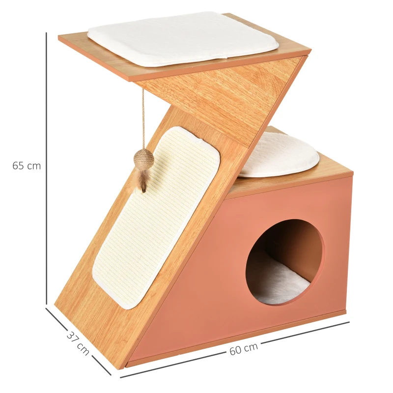PawHut Cats Z-Shaped MDF House w/ Scratching Strip Orange