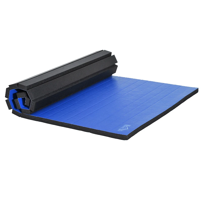 HOMCOM Exercise Mat with Straps, Non-slip, PVC Leather-Blue