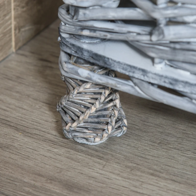 PawHut Wicker Raised Dog Bed Cat Sofa Elevated Couch Lifted Corner with Soft Plush Cushion Elevated Base Grey 58 x 58 x 28cm