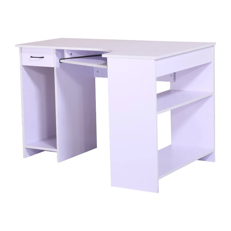 HOMCOM PC Corner Desk W/Storage Drawer Shelf, W118xD77xH76 cm-White