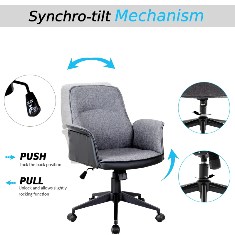 Vinsetto Modern Home Office Chair Computer Seat Adjustable Height w/ Swivel Rock Grey