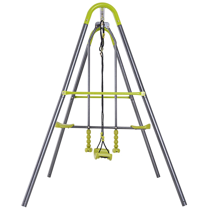 HOMCOM Kids Metal Swing Set, 160/245Lx138Wx180H cm-Grey/Lemon Green Colour