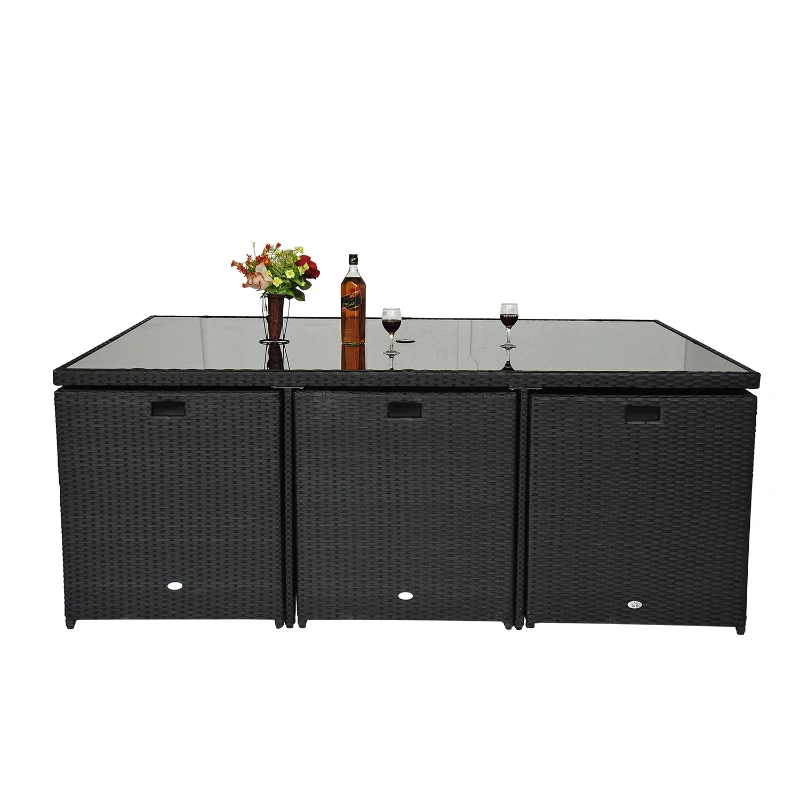 Outsunny 11 PC Rattan Dining Set-Black