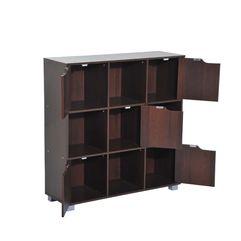 HOMCOM 9-Cube Bookcase W/5 Doors, Particle Board-Dark Coffee