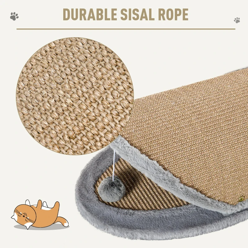 PawHut Cat House Kitten Bed Pet Furniture with Sisal Scratching Area Soft Plush for Rest and Play, Grey and Brown