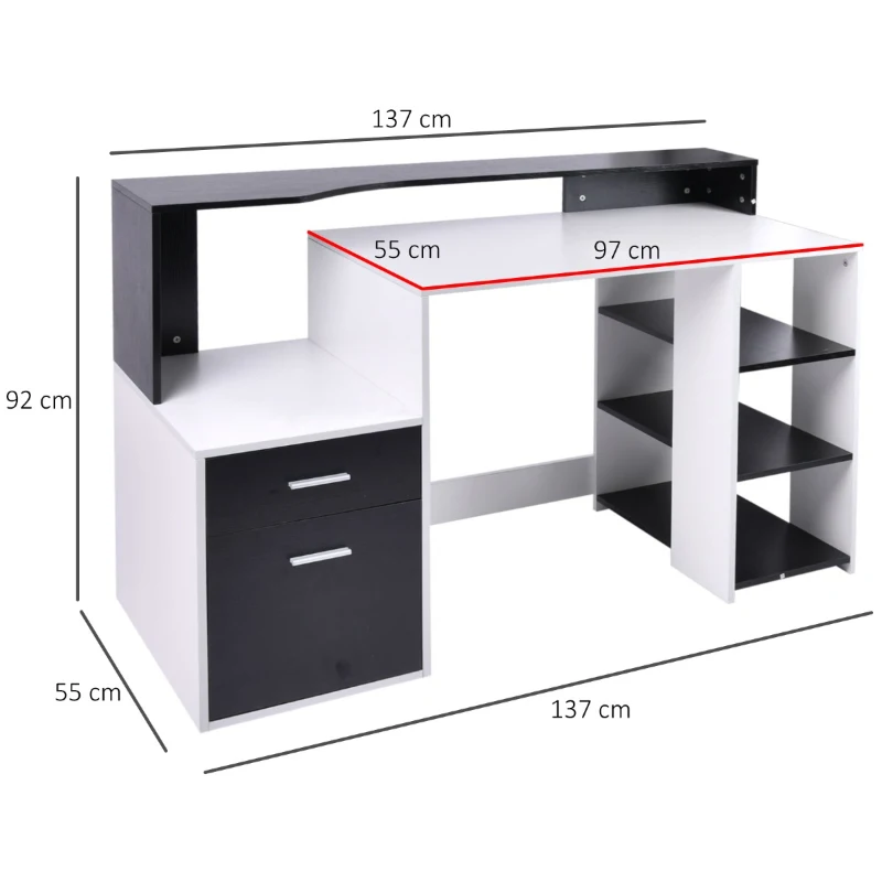 HOMCOM Bureau Multi-Rangements Noir et Blanc