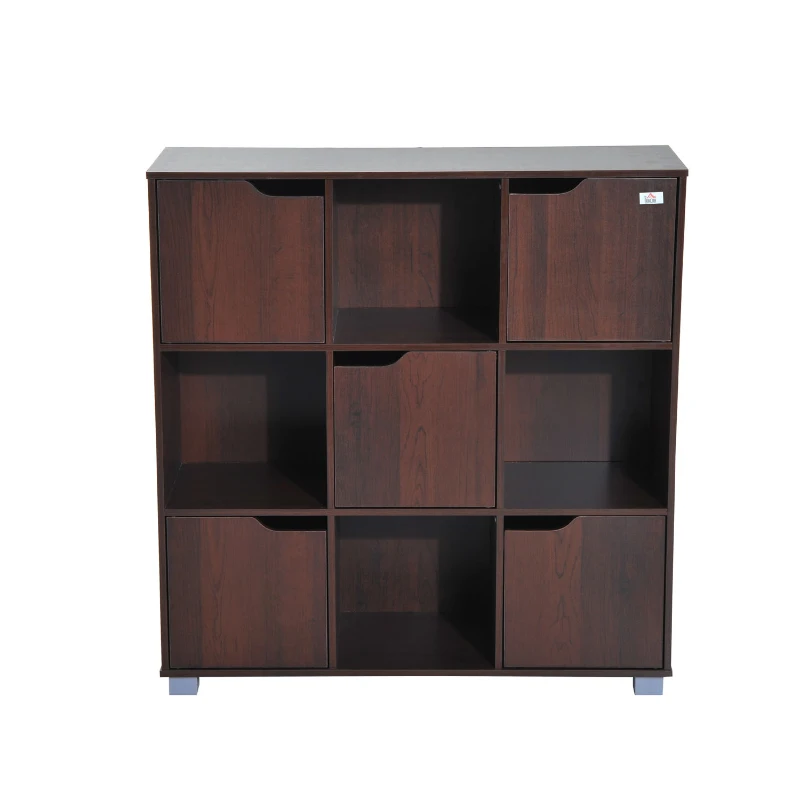 HOMCOM 9-Cube Bookcase W/5 Doors, Particle Board-Dark Coffee