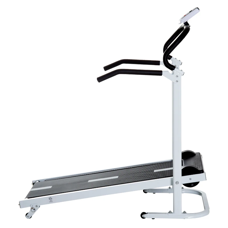 HOMCOM Twin Flywheel Folding  Manual Treadmill for Home Gym-Black/White