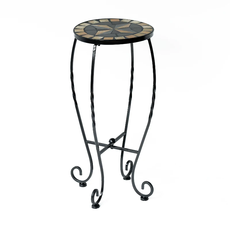 Outsunny 3 Pcs Plant Stand Table Set W/Mosaic Pattern-Black Iron