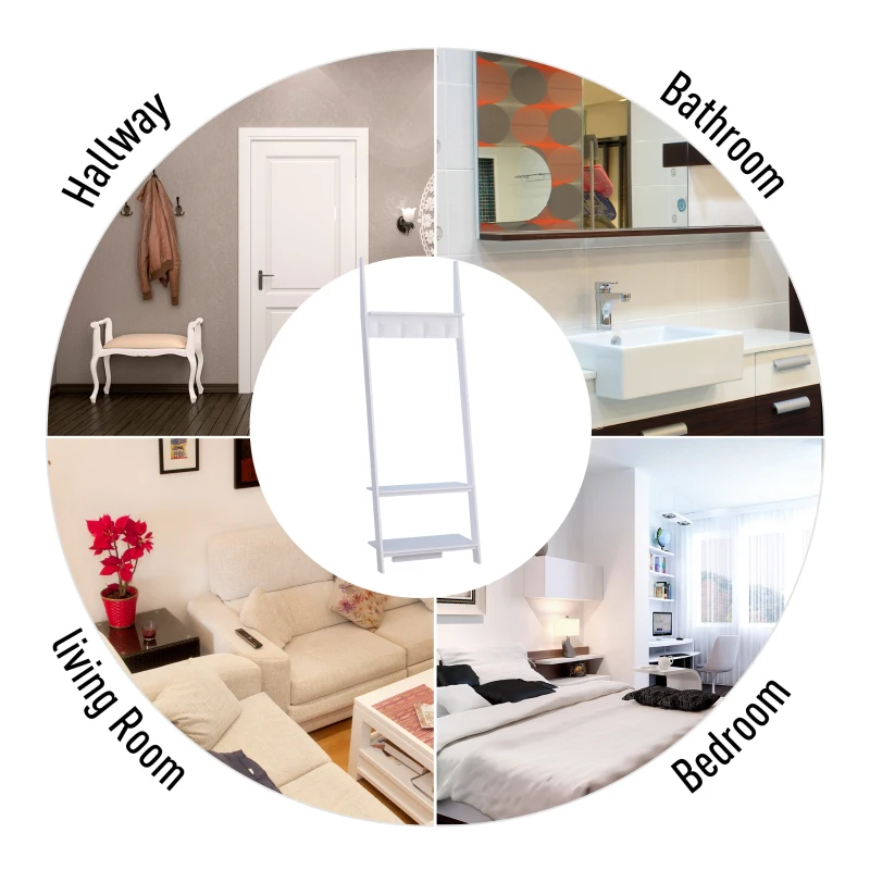 HOMCOM 3-Tier Ladder Clothes Rack W/4 Hooks-White