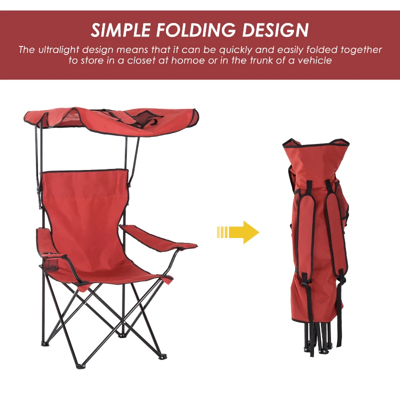 Outsunny Folding Chair, Steel,Oxford Fabric-Red