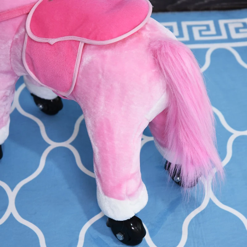 HOMCOM Push Pony Ride On Walking Horse on Wheels w/ Realistic Sounds Pink