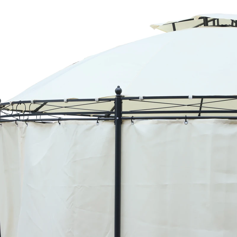 Outsunny 2-Tier Round Roof Gazebo W/Curtain, Φ350 cm, Steel, Polyester-Cream White/Black