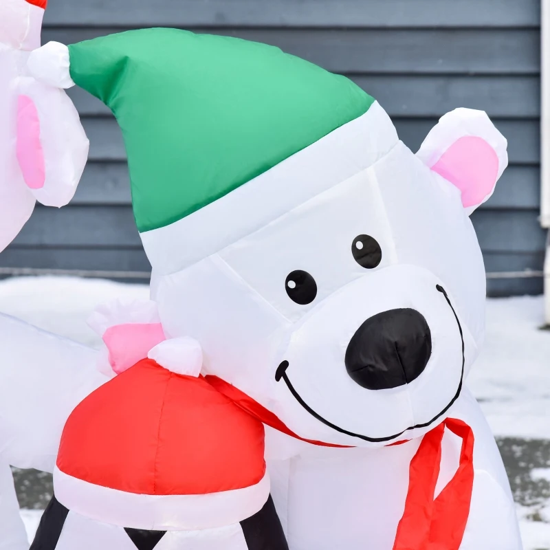 HOMCOM 4ft Christmas Inflatable Decoration with Two Bears and Penguin Light Up Outdoor Blow Up Decorations Xmas Decor for Holiday Party Garden