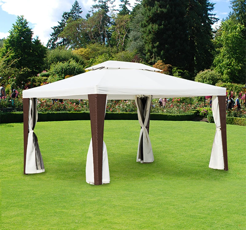 Outsunny Rattan Gazebo Tent, 3x4 m-Light Coffee