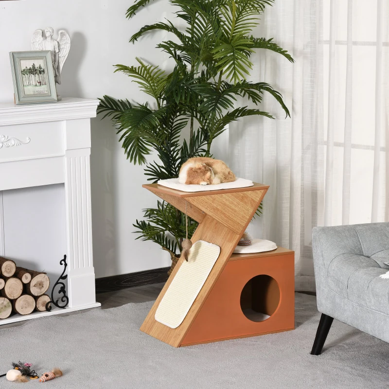 PawHut Cats Z-Shaped MDF House w/ Scratching Strip Orange