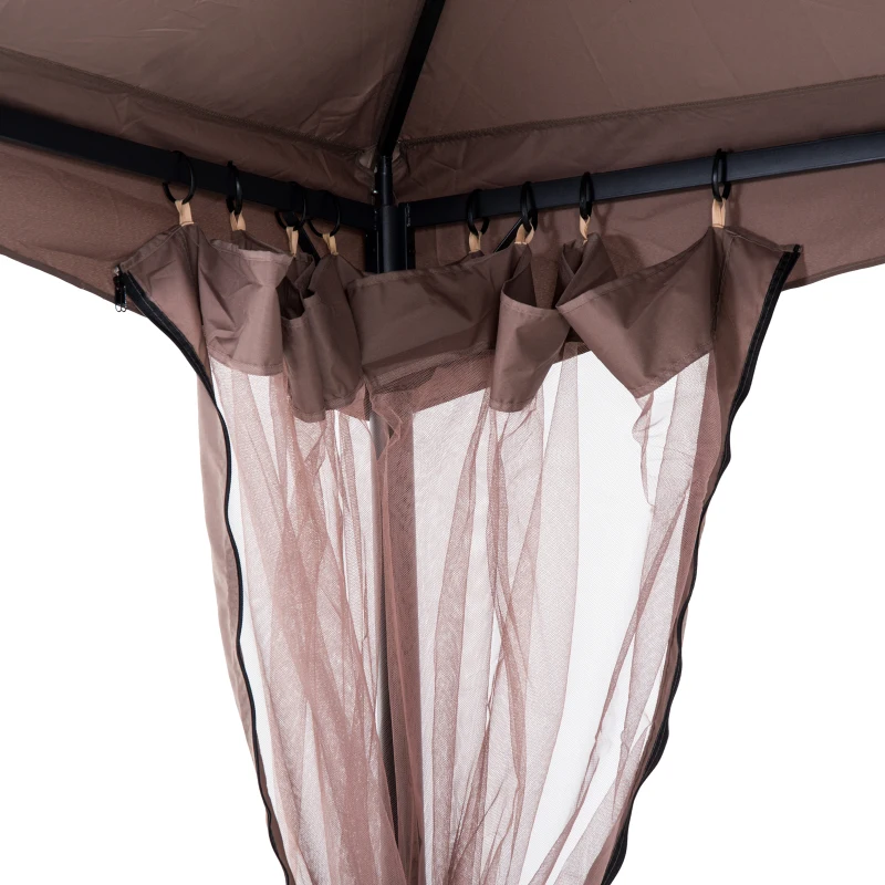Outsunny 3.5x3.5 m Gazebo W/Mesh Walls-Light Brown/Black