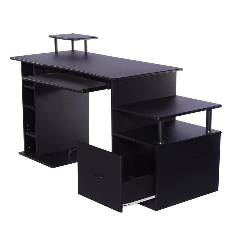 Homcom Bureau pour Ordinateur en Bois Noir 152 x 60 x 88 cm