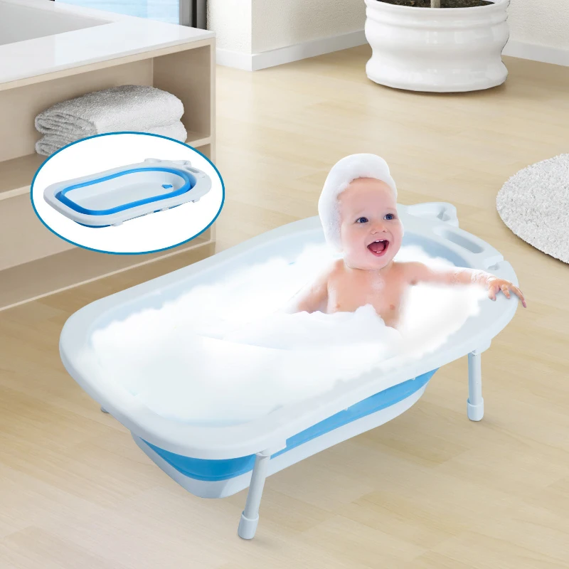 HOMCOM Foldable Baby Bath Tub-Blue/White