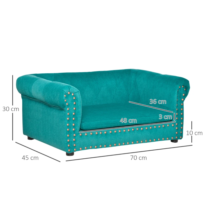 PawHut Dog Sofa with Soft Cushion, Pet Bed Cat Chair Couch with Water Resistant Fabric, Sponge Padded, Washable Cover, Easy Installation, Wooden Legs for Mini Sized Dogs - Green