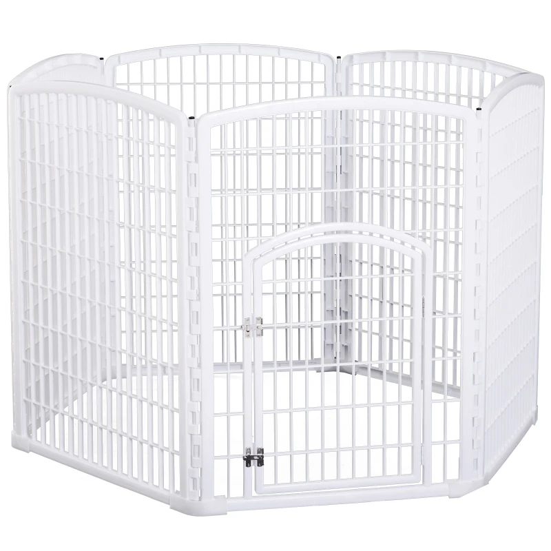 PawHut 8 Panel Pet Dog Playpen W/PP, Ф135 x 95Hcm-White