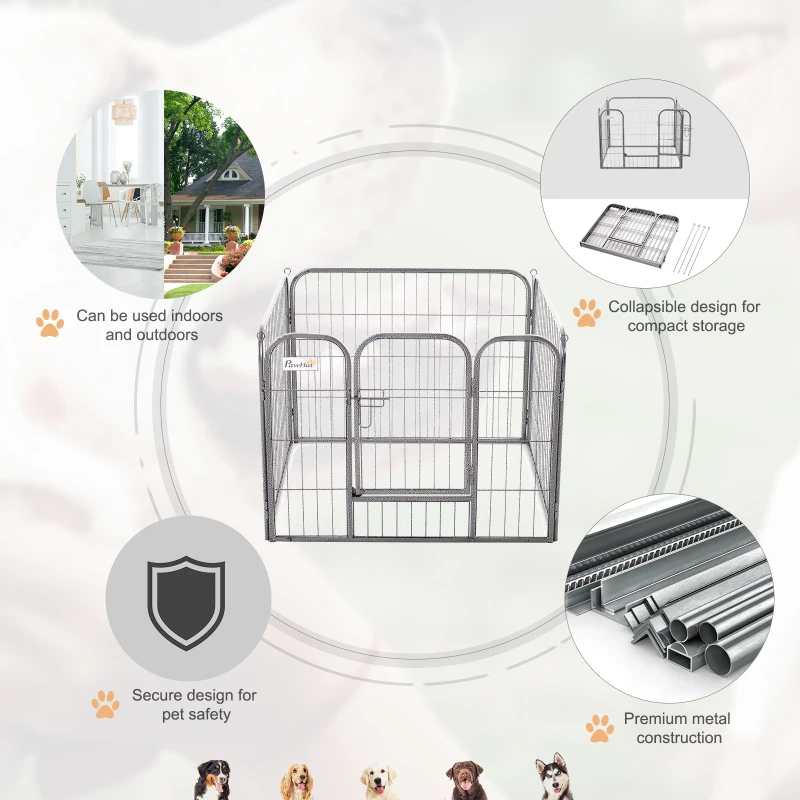 PawHut Heavy Duty Dog Playpen, 4 Panel Puppy Pen, Foldable Dog Kennel Both Indoor Outdoor Use Collapsible Design 82L x 82W x 60H (cm)