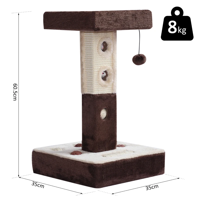 PawHut Cat Tree, Plush, 35Lx 35Wx60.5H cm-Beige/Coffee