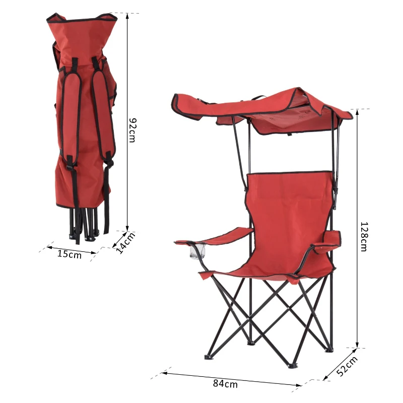 Outsunny Folding Chair, Steel,Oxford Fabric-Red
