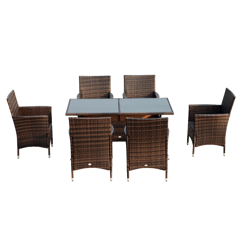 Outsunny 7 Pieces Rattan Dining Set, Galvanized Steel-Brown