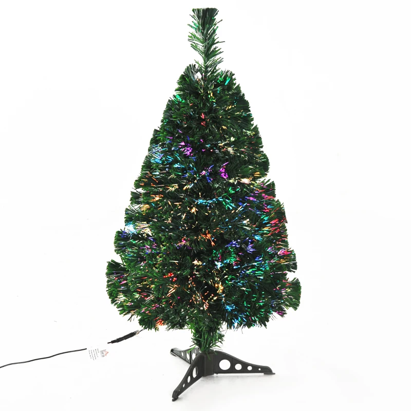 HOMCOM 3FT Artificial Christmas Tree Pre-Lit Optical Plastic Stand-Green