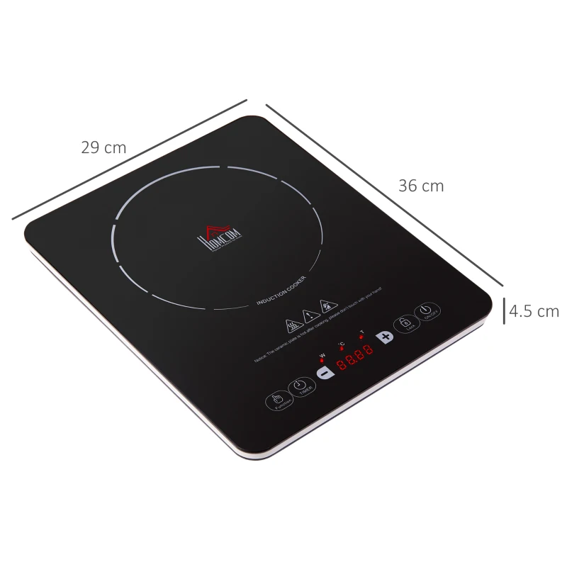HOMCOM Portable Induction Hob Induction Cooker 2000W Single Hot Plate Electric Cooktop with 8 Power & Temperature Levels 4H Timer Child Lock Sensor Touch LED Display Ceramic Glass Panel