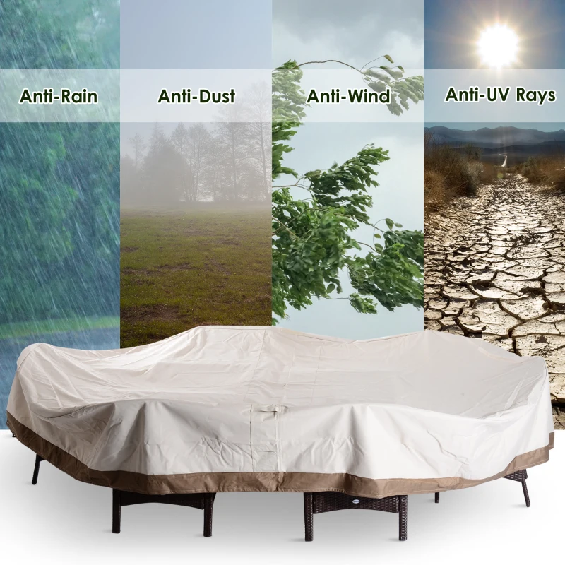 Outsunny Waterproof Furniture Cover For 7 pcs Table and Chairs Set, 600D Oxford Cloth, 330Lx213Wx58H cm-Beige/Coffee