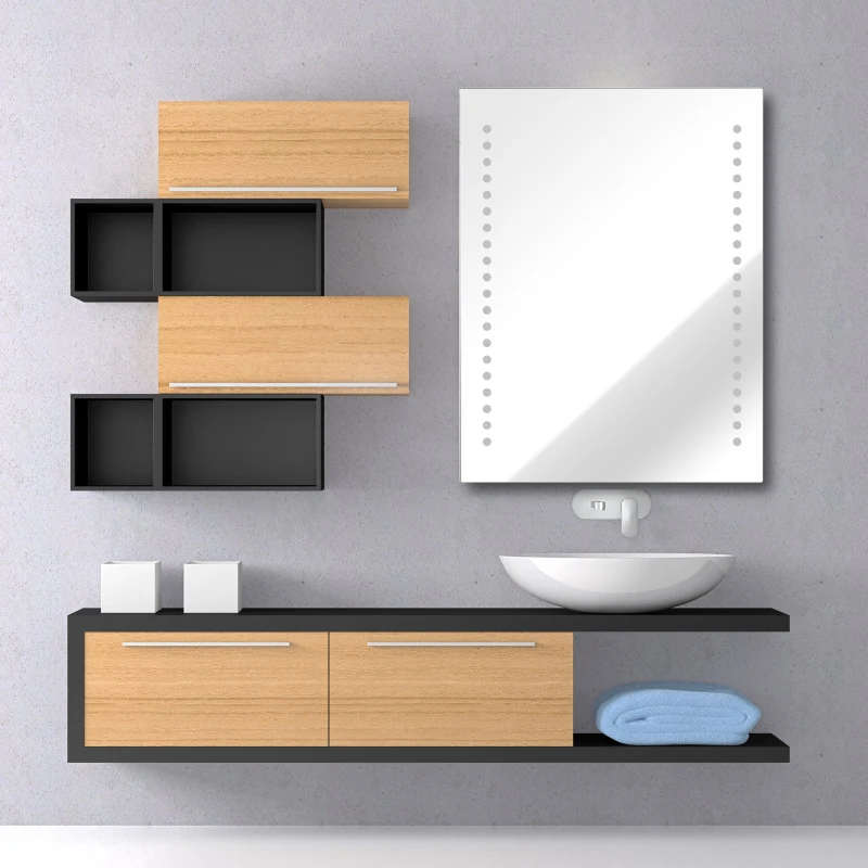 HOMCOM LED Touch Sensor Bathroom Mirror, 70x50x3.5 cm