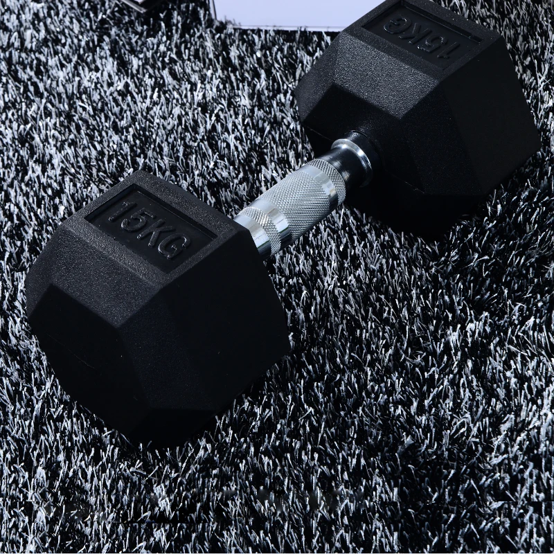 HOMCOM Rubber Dumbbell Weights Body Power Hex Home Gym Exercise Workout Fitness Training Lifting (15kg) Sold As Single