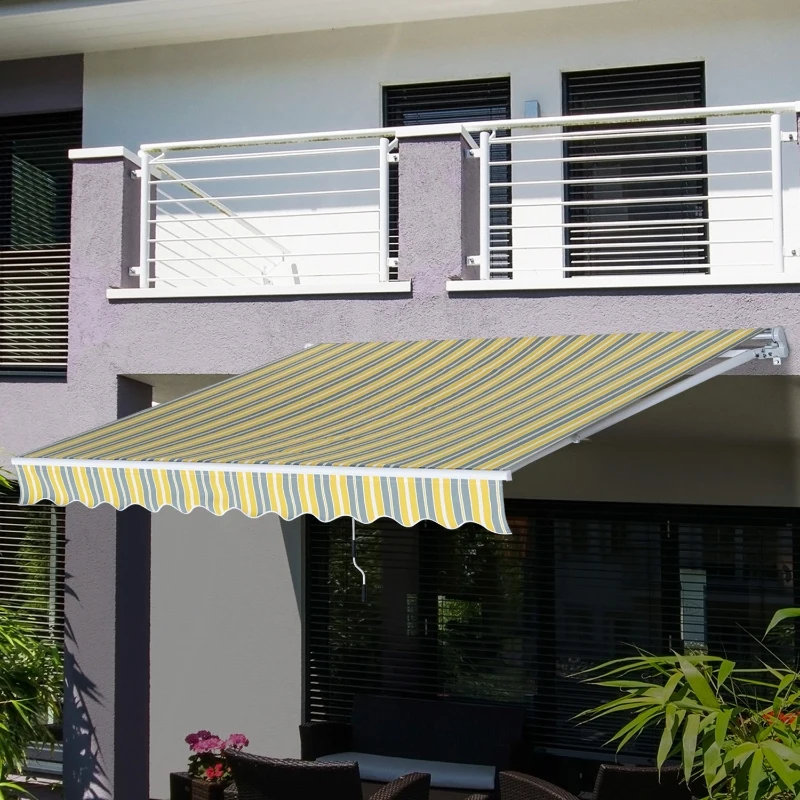 Outsunny 3.5M x 2.5M Garden Patio Manual Awning Canopy Sun Shade Shelter Retractable Gear Lever Winding Handle - Yellow