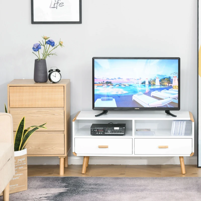 HOMCOM Modern TV Stand for TVs up to 46'' Flat Screen with Elements, TV Console Cabinet with Drawers and Shelves, Cable Hole, Home Entertainment Center, Home and Office, White