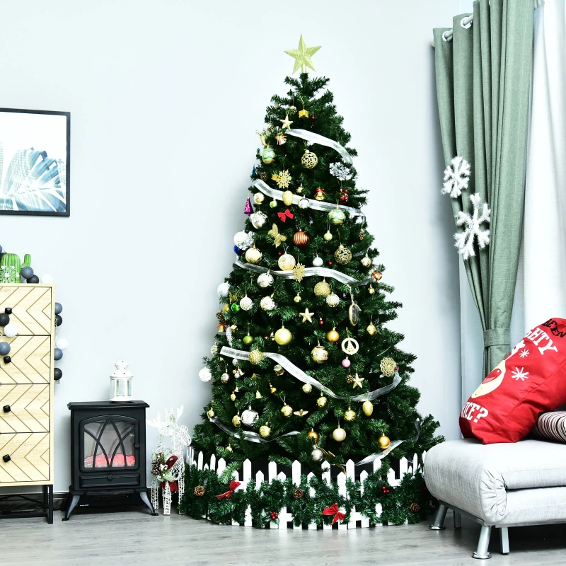 HOMCOM Artificial Christmas Tree Plain Spruce with 1346 PVC Tips Metal Base Stand 7.5FT