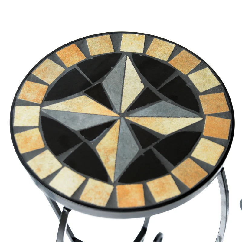 Outsunny 3 Pcs Plant Stand Table Set W/Mosaic Pattern-Black Iron